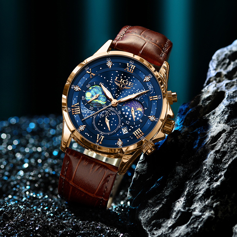 LIGE Men Watches Casual Sport Watch Men Luxury Waterproof Date Luminous Chronograph Wristwatch Male Quartz Watches Leather Clock