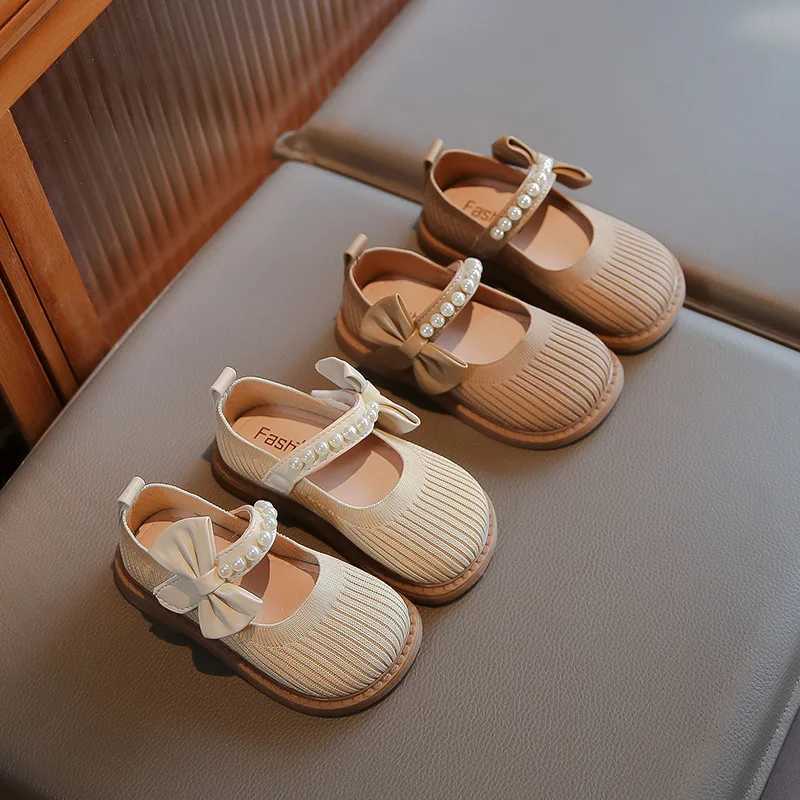 New Girl Princess Knitted Shoes Fashion Edition Soft Elegant Fashion Bow Beaded Childrens Slippers Wedding Slide Mary Jane H03256 W241228