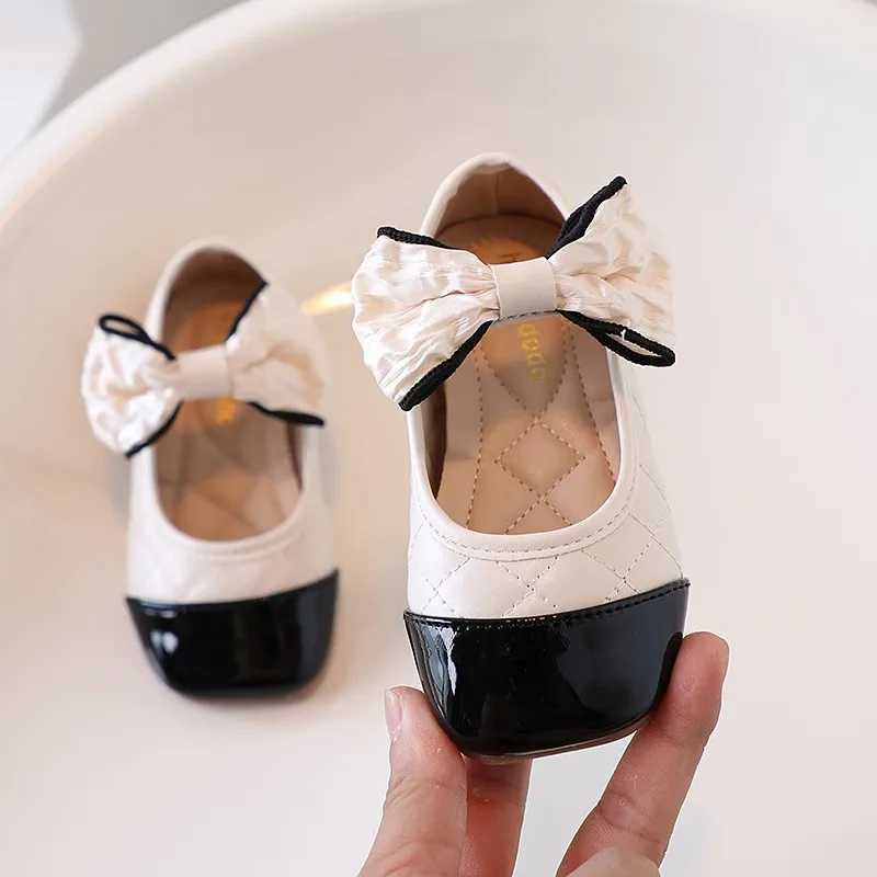 Toddler Girls Princess Shoes Patchwork Bowknot Light Children Mary Janes Square Toe Elegant Black Beige 21-30 Autumn Kids Flats W241228
