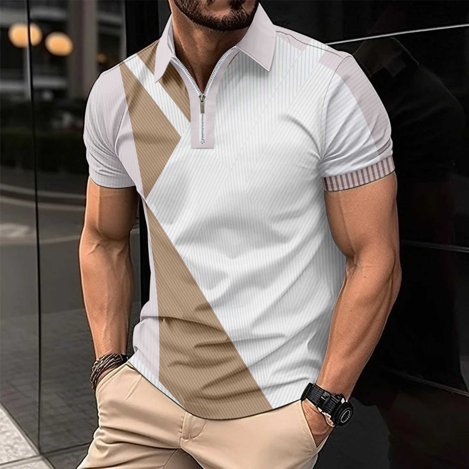 High luxury Mens Casual Short Sleeved Stripe shirt Shirt Zipper Business shirt Shirt Top Men Breathable Tops Men Clothing X241228