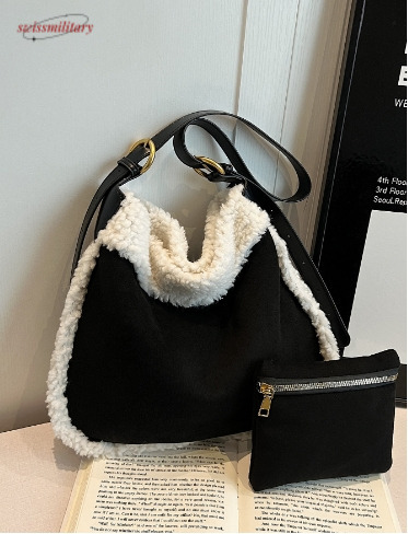 Cross border new large capacity fashionable retro fur single shoulder women's bag, high-end and versatile crossbody plush armpit bag swissmilitar
