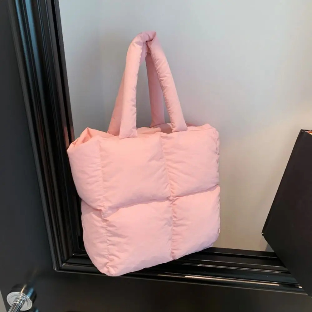 Fashion Nylon Space Cotton Handbag Solid Color Padded Cloud Tote Bag Square Large Capacity Puffy Shoulder Bag Daily 241227