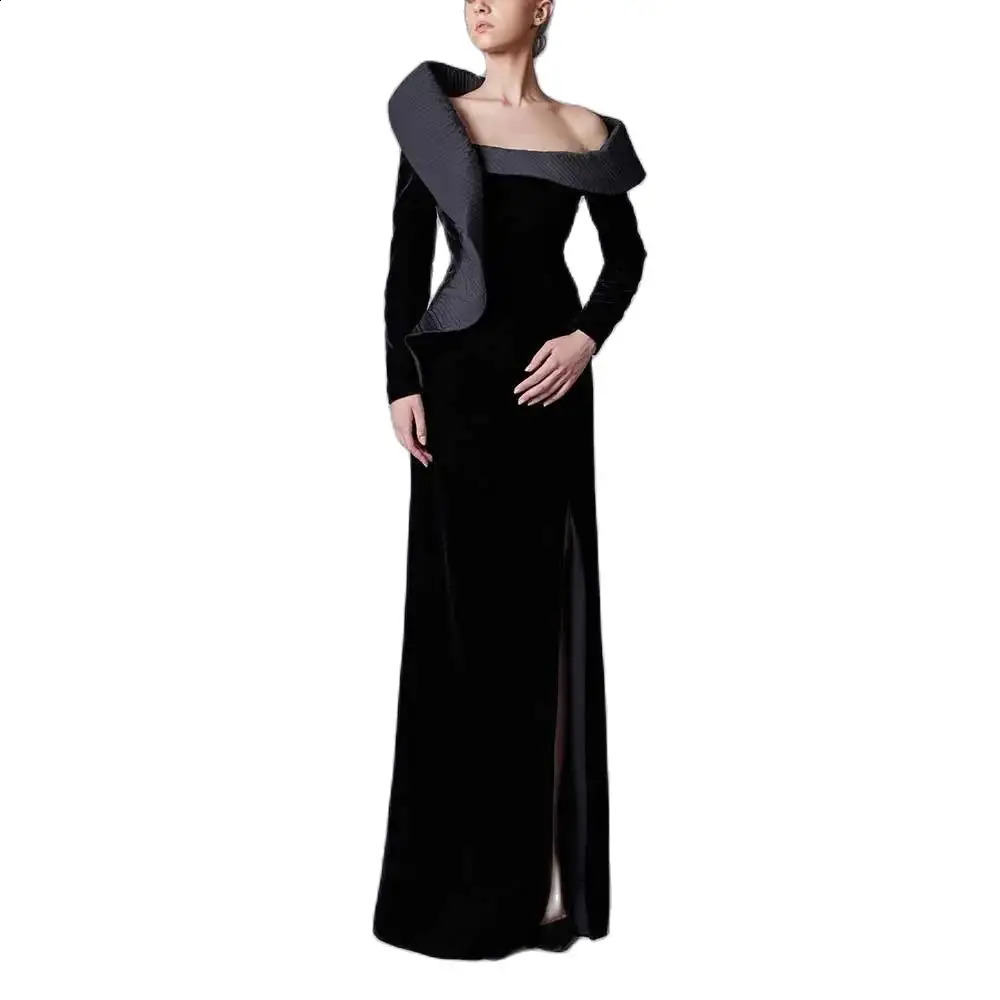 YUMDAI Black Velvet Mermaid Dubai Special Occasion Evening Gown with Stand Collar Prom Formal Womens Wedding Party Dress 241220