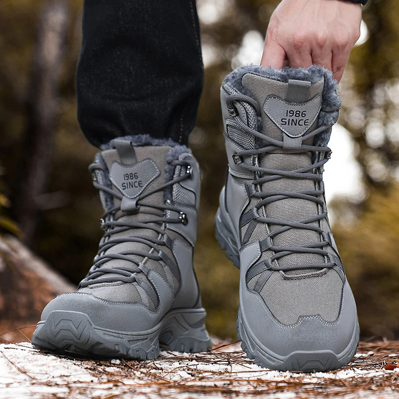 Mens Snow Boots Anti Slip Wear-resistant Combat Military Boots Outdoor Camping Hiking Hunting and Plush Hiking Mountaineering 241228