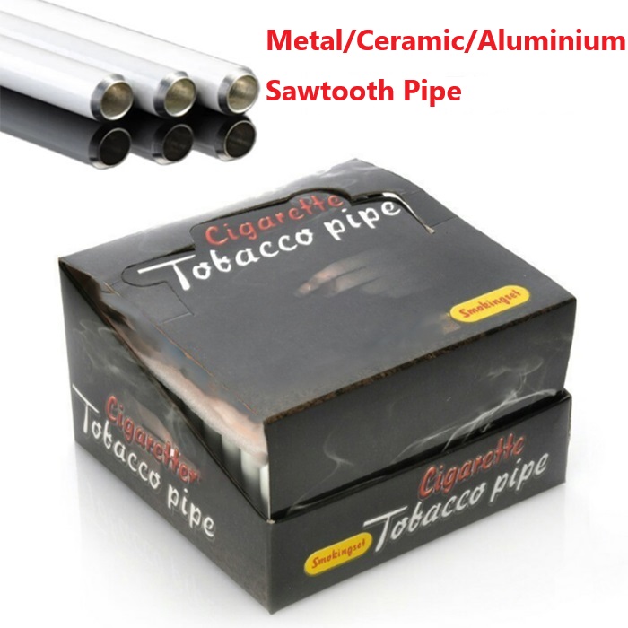 100 Pcs/lot Cigarette Shape Smoking Pipes 78mm 55mm Aluminium Alloy Sawtooth Ceramic Metal One Hitter Bat Yellow Filter Color Pocket Portable Steel Hand Pipe