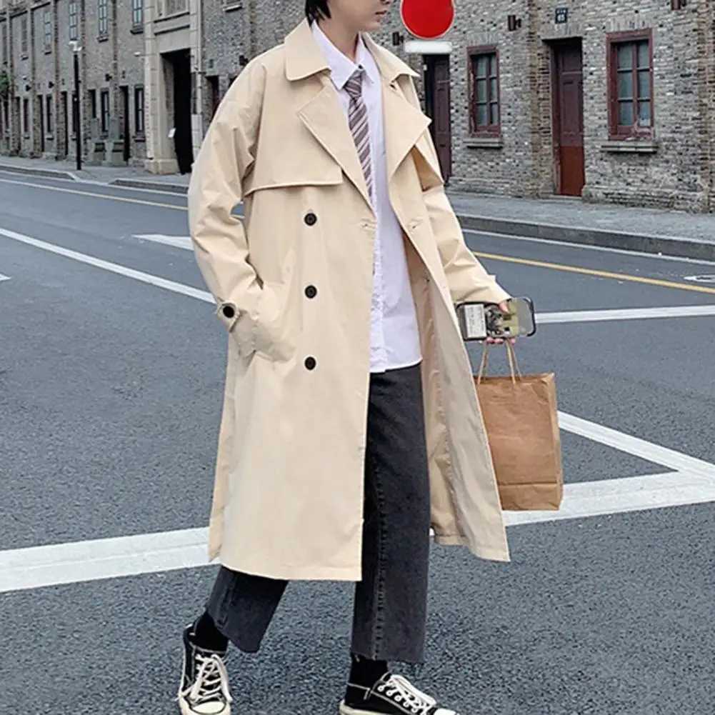 Mens Trendy Trench Coat Long sleeved Warm Jacket Medium length Mens Trench Coat W241228