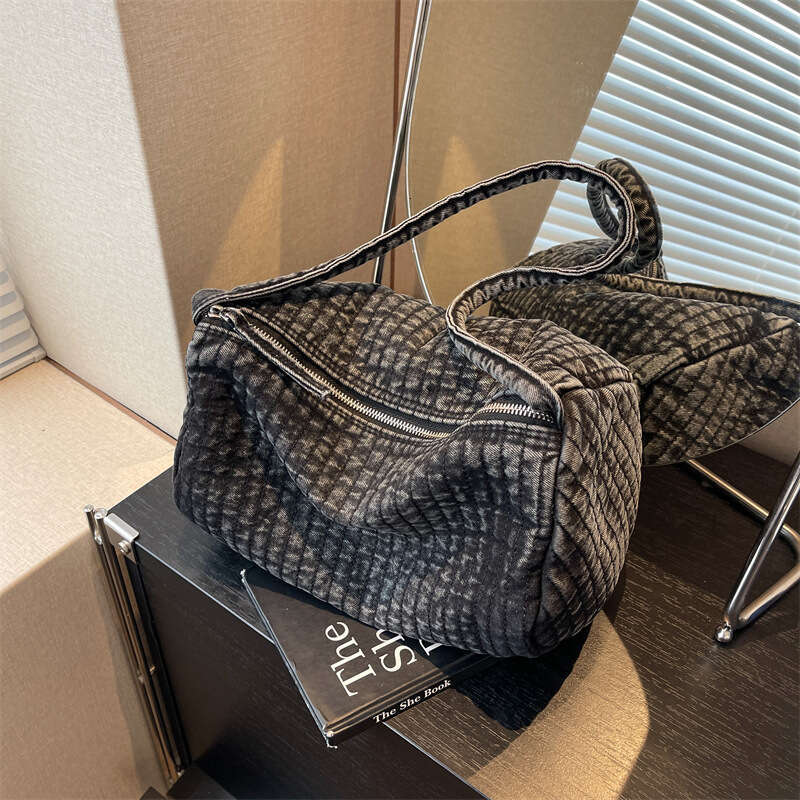 Hong Kong Feng Shui Washed Denim Cloth For Women, New Autumn And Winter Korean Version, Fashionable Large Capacity Casual Single Shoulder Armpit Bag