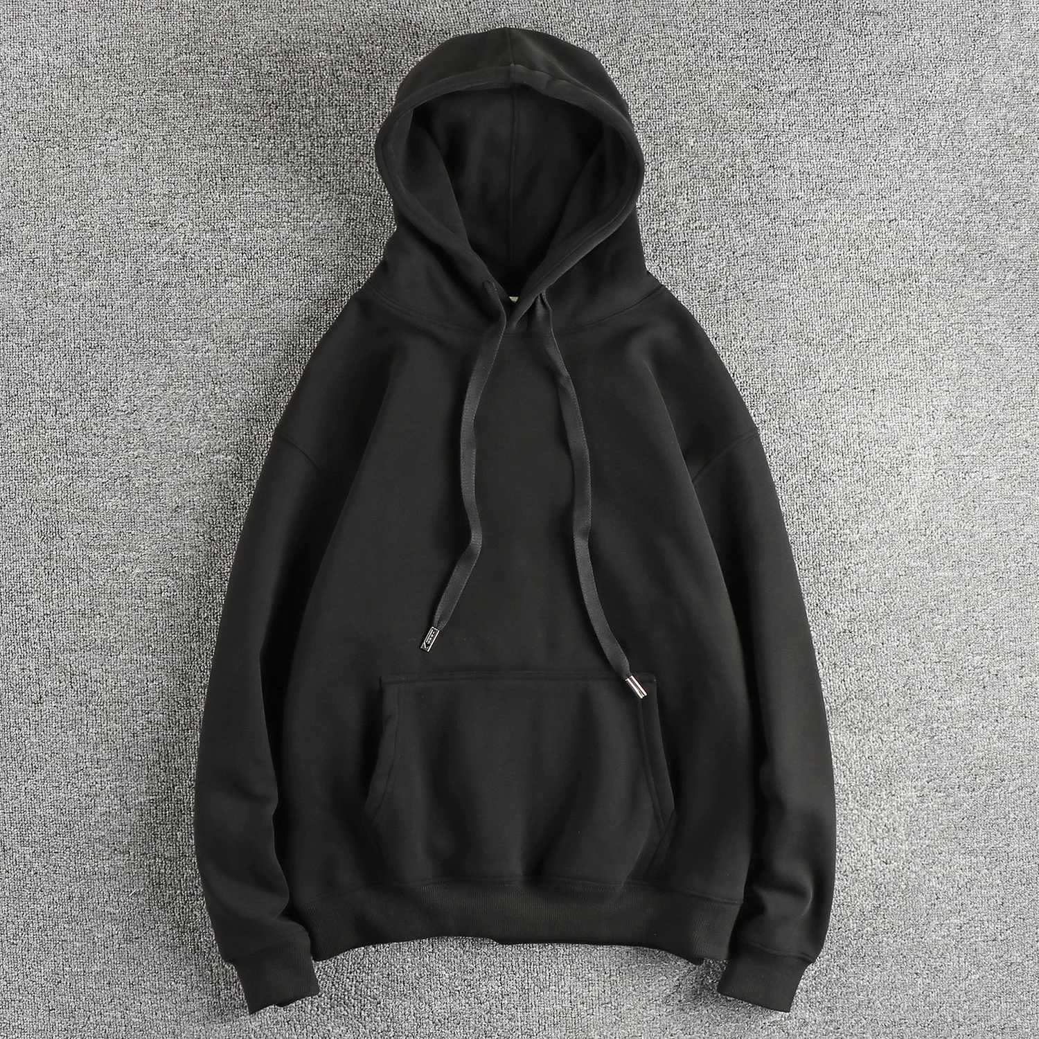 Austrian fine wool thick hoodie mens design sense solid color retro loose top X241228