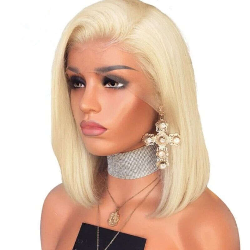 Wig For Ladies 13 * 4 Front Lace Synthetic Headband 613 # Off Center Short Straight Bob Kq2 Kq2