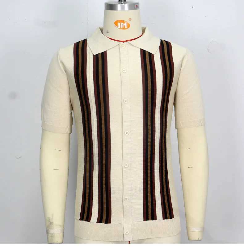 Mens summer green striped short sleeved business shirt shirt mens sweater X241228