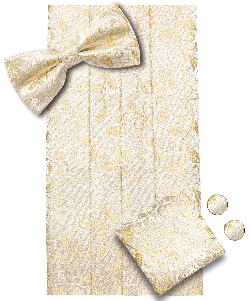 Hi-Tie Silk Mens Cummerbunds Vintage Formal Jacquard Pailey Bowtie Hanky Cufflinks Cummerbund Belt Corset For Male Wedding Prom 241227