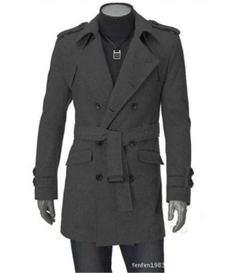 New Mens Jackets Double Platoon Buckle Clothing Men Long Coat Belt Double Breasted Trench Coat Black Grey M-3XL W241228