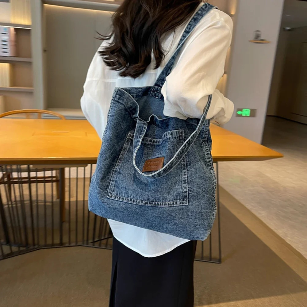 Vintage Denim Shoulder Bags for Women Fashion Top-Handle Handbags Purses Large Capacity Bags Casual Ladies Shopper Bag 241228
