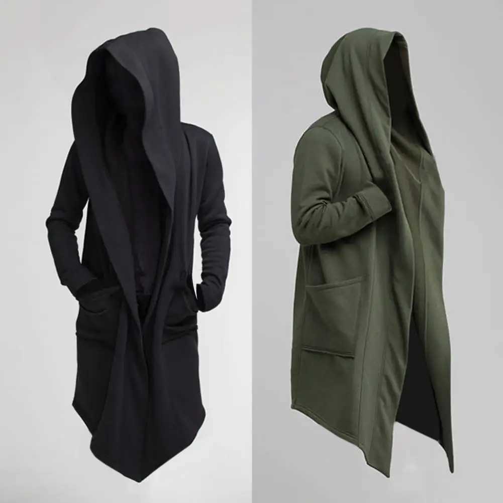Fashionable Trench Coat Warm Leisure Men Coat Solid Color Long Sleeve Men Jacket Men Coat Oversize Hooded W241228