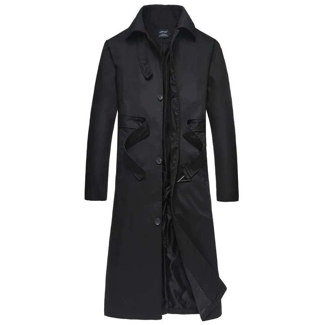 Mens Spring Autumn Windbreak Overcoat Long Trench Coats with Belt Male Pea Coat Men Double Breasted Peacoat W241228