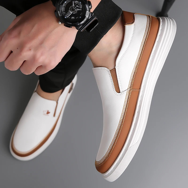 Men Leather Shoes Casual Soft Sole Versatile Business Slip On Lightweight Breathable Style for Loafers Outdoor Driving 241223