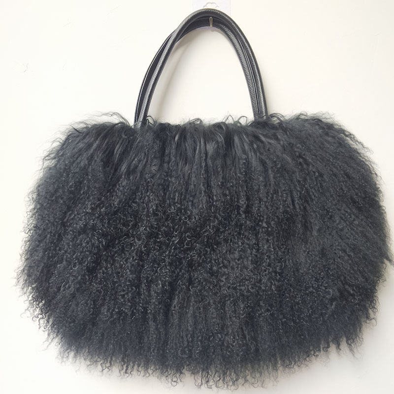 Winter Real Mongolia Lamb Handbag Women Casual Tibet Long Hair Natural Fur Shoulder Bag Genuine Tote Bags Femme