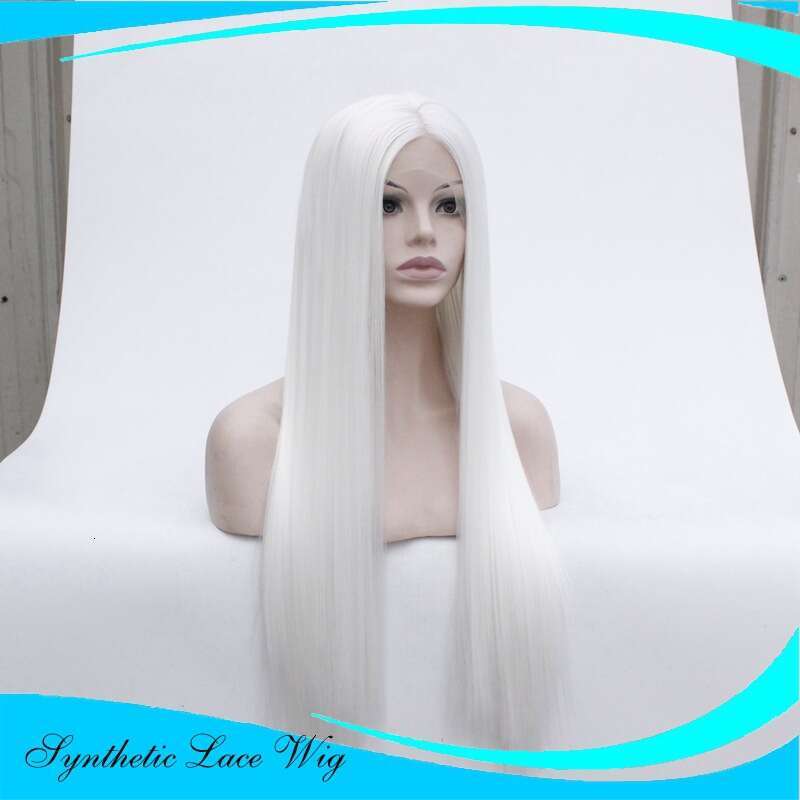 Front Lace Hand Hooked Hair, Medium Long Hair Wig, Pure White Full Head Cover, Women's High-Temperature Silk Synthetic Wig Kq2 Kq2