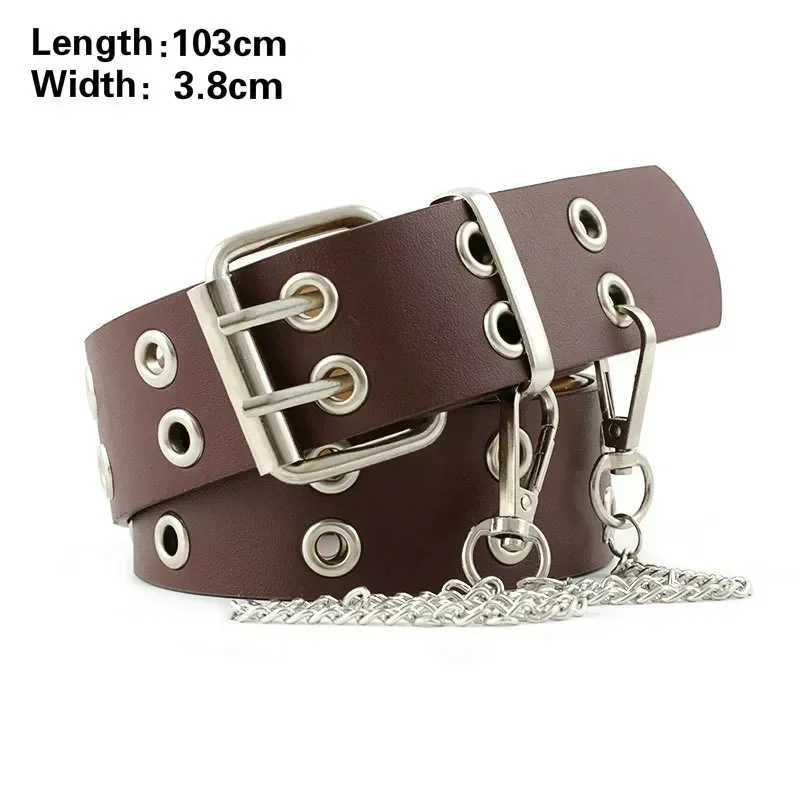 Fashionable alloy womens belt chain luxury leather new item clip buckle jeans decoration womens retro decoration punk W241228