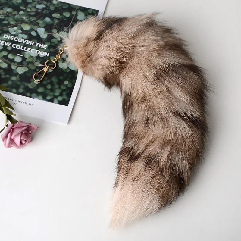 Fashion Fox Tail Keychain Wolf Tail Fur Tassel Bag Tag Black And Brown Pom Charm Keyring Holder Strap Chain Gifts 241227