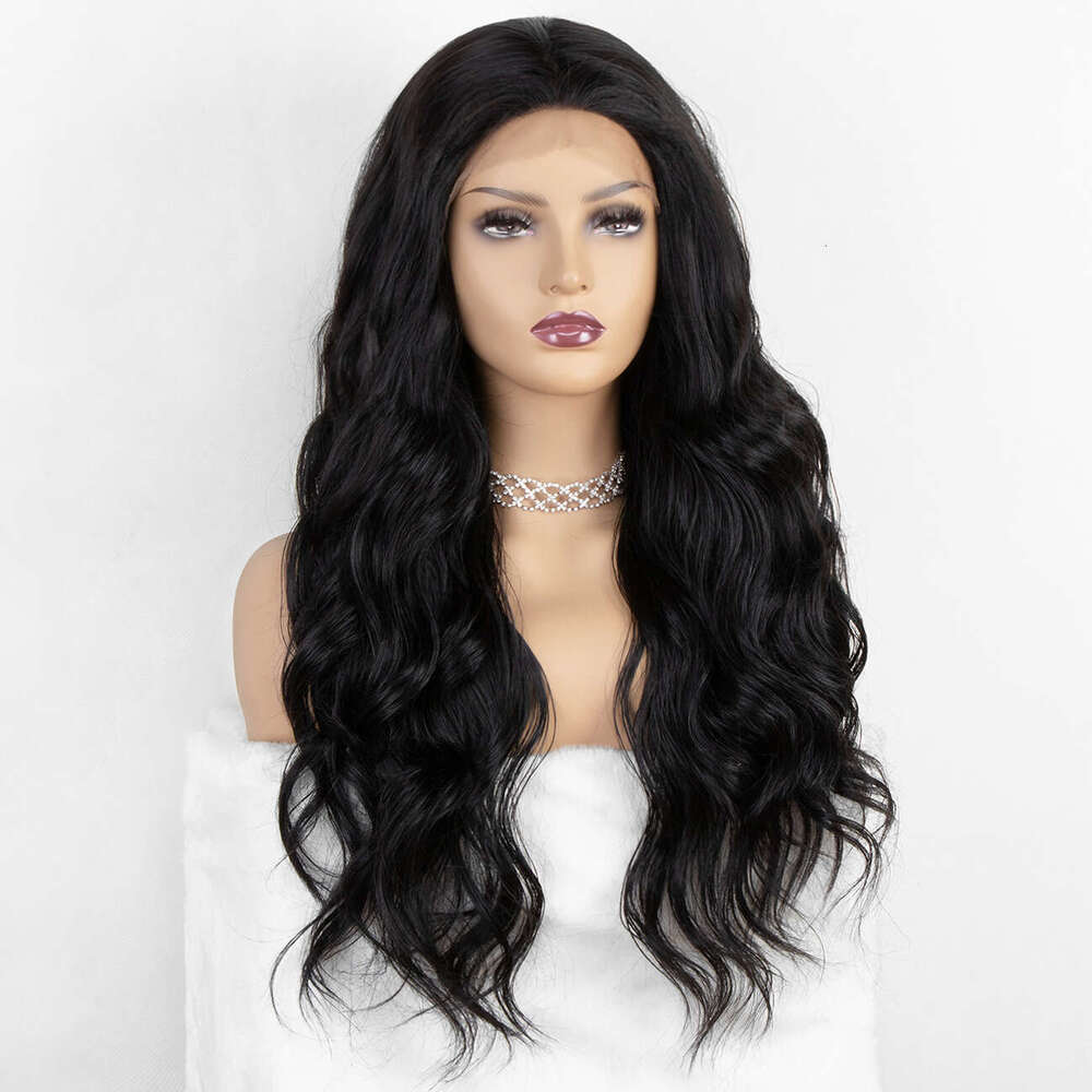 Female High Temperature Silk Big Wave Long Curled Hair T-Shaped 4X4 Synthetic Front Lace Wig Headset Kq2 Kq2