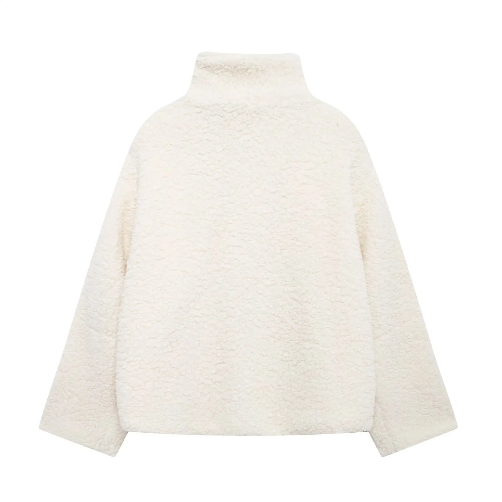 European and American style fashion simple and versatile stand-up collar zipper loose casual sherpa jacket 241227