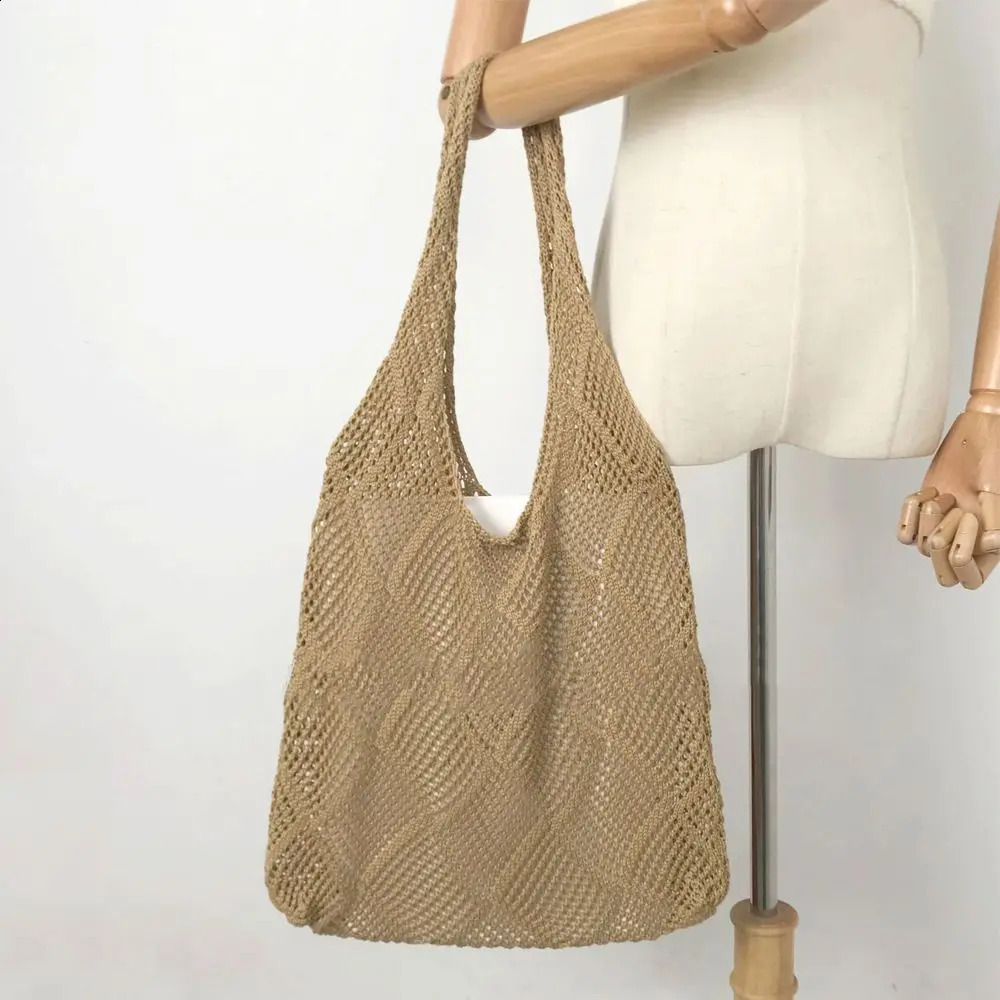 Fashion Women Hollow Woven Shoulder Bags Large Capacity Crochet Bag Knitting Handbags Eco Female Shopping Tote 241225