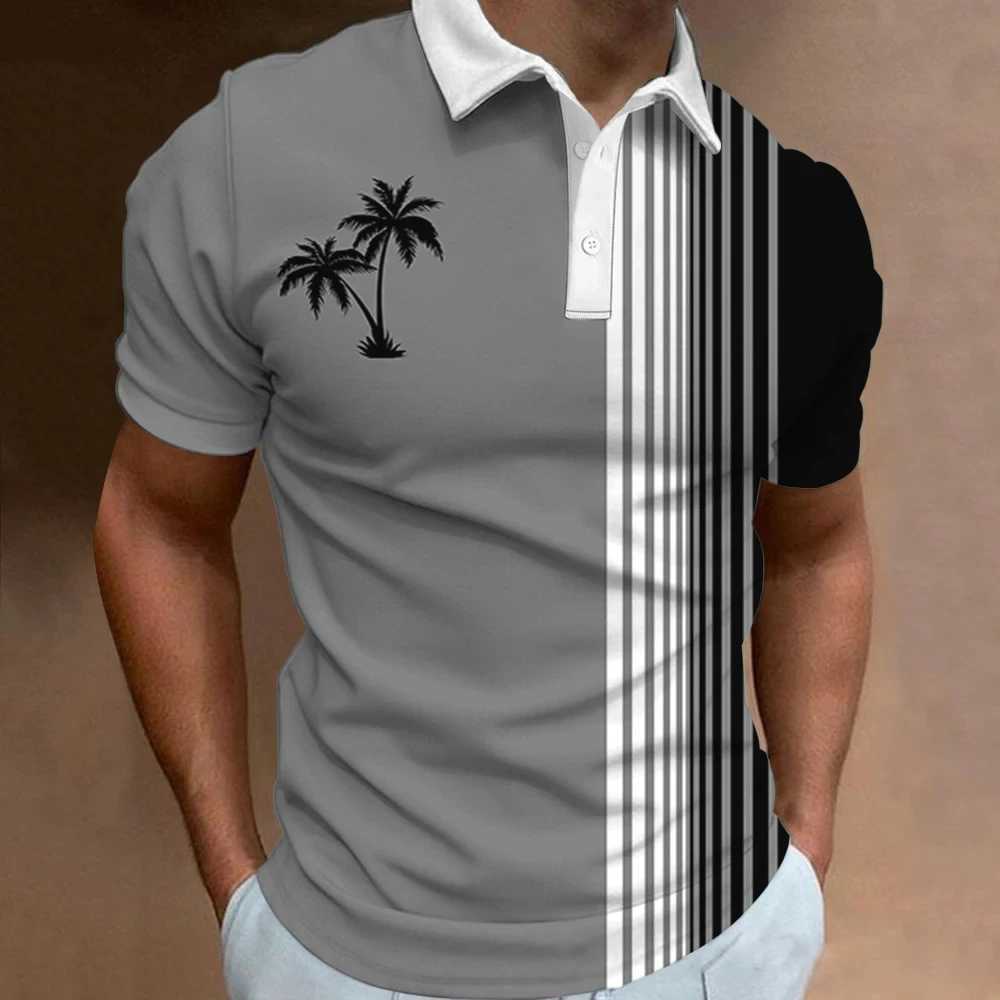 Coconut tree stripe 3D printing Hawaiian beach shirt shirt mens fashionable street clothing short sleeved mens T-shirt mens top X241228