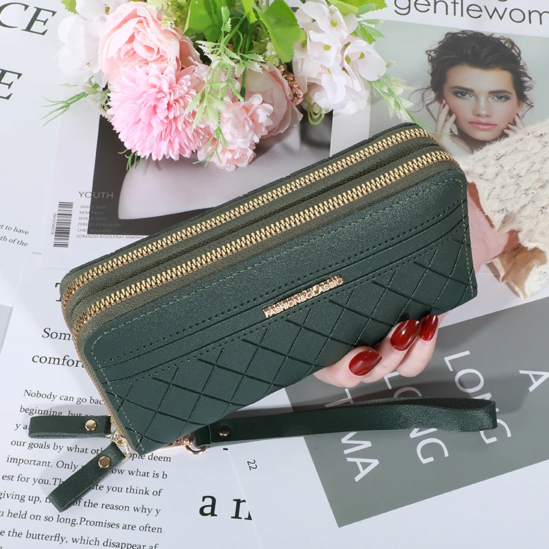 Women's Long Wallet Female Purse Wallet Tassel TLXT Coin Purse Card Holder Wallets Double Zipper Pu Leather Clutch Luxury Money Phone Bag Pink Wa