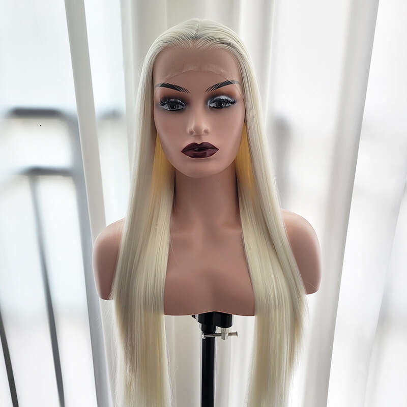 Long Straight Hair White Gold 13X4 Fashion Synthetic High Temperature Silk Front Lace Wig Cover Kq2 Kq2