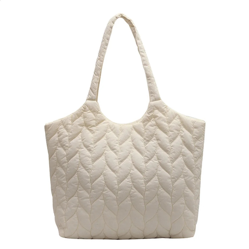 Quilted Ladies Shopper Bag Embroidery Thread Top-handle Bag Large Capacity Fashion Nylon Soft Cotton-Padded for Weekend Vacation 241228