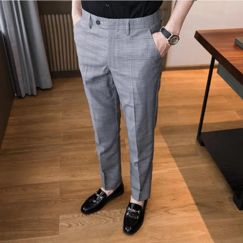 Mens Trouser Business Customized Check Office Autumn/Winter Mens Casual Pants Flat Pants Long Trend Low Price Fashion Y2k Street Wear 241227