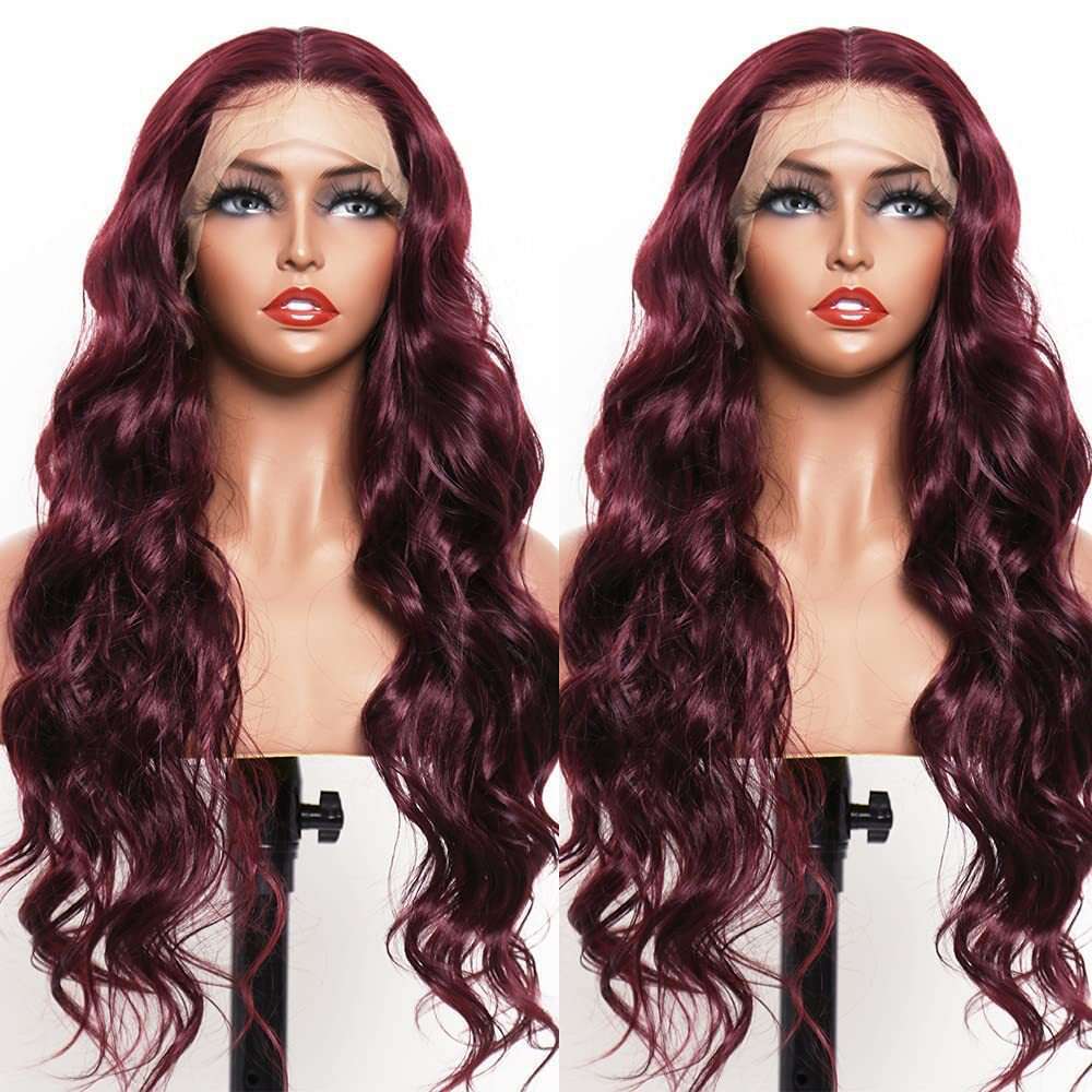 Wig For Ladies, 13 * 4 Front Lace Synthetic Headband, Wine Red Medium Split Long Curly Hair Wig Kq2 Kq2