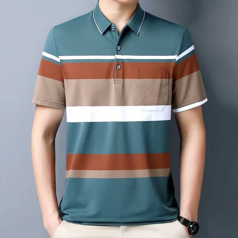 New Mens Color Woven Striped Short Sleeved shirt Shirt Cotton Summer Casual Top X241228