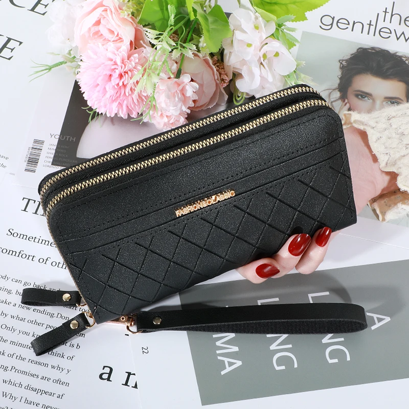 Women's Long Wallet Female Purse Wallet Tassel TLXT Coin Purse Card Holder Wallets Double Zipper Pu Leather Clutch Luxury Money Phone Bag Pink Wa