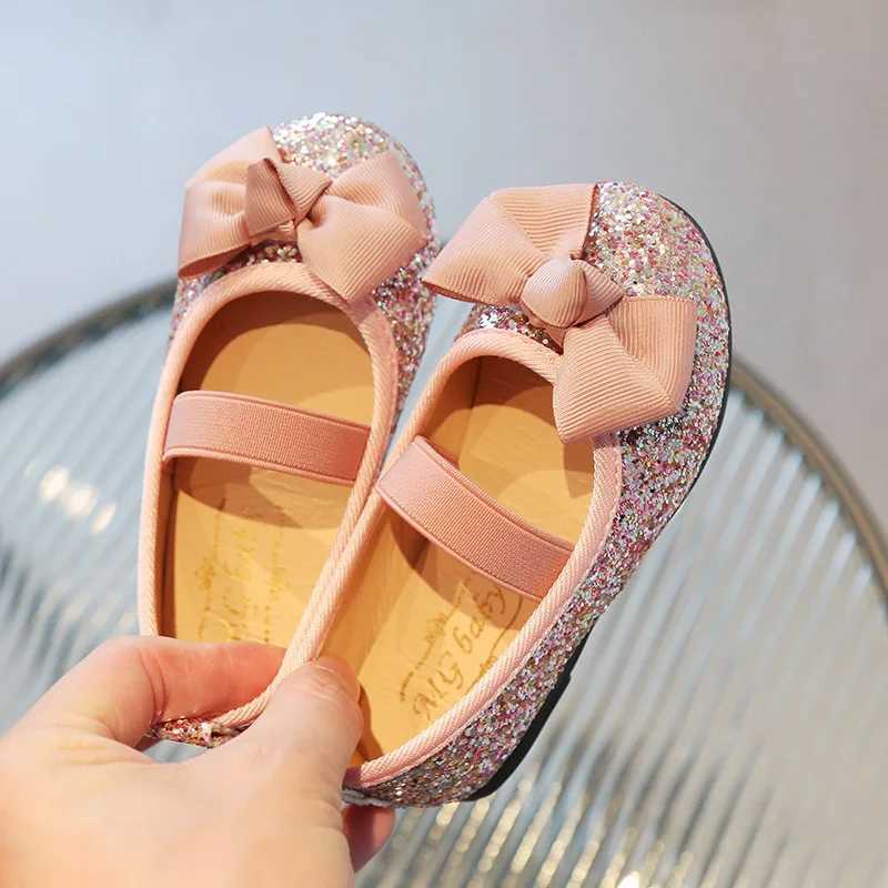 Bling Girls Shoes Spring Autumn Childrens Shoes Girls Bow Knot Ballet Apartment School Par Preschool Girls Shoes Pink Silver W241228