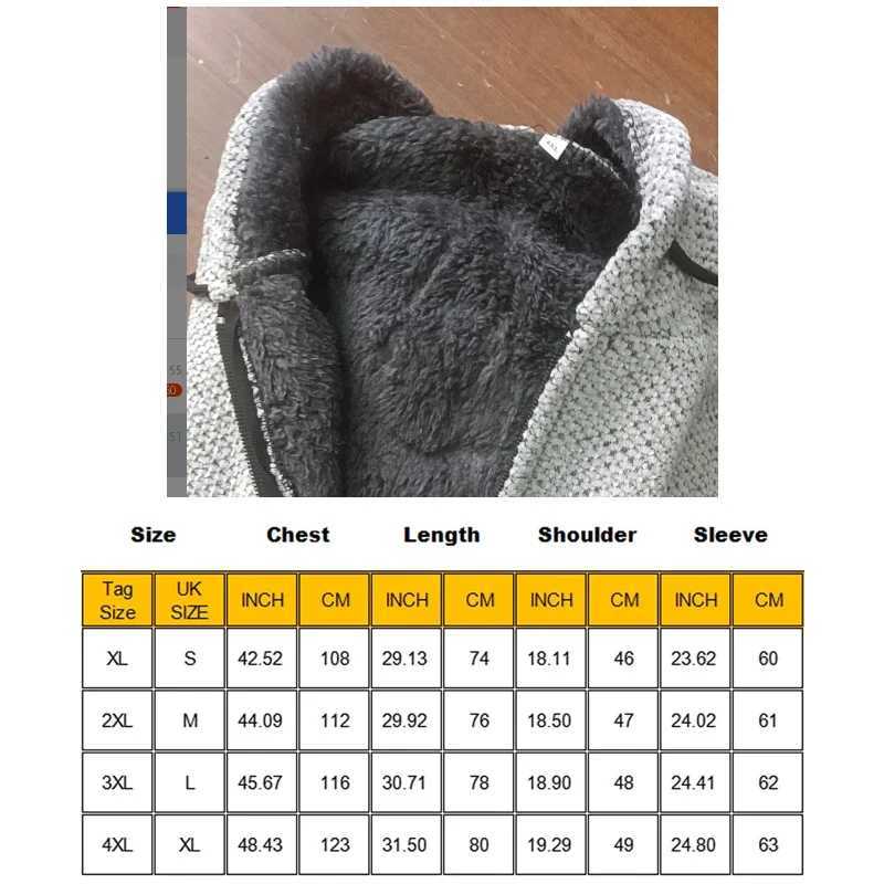 Autumn Winter Mens Fleece Warm Windbreaker Solid Color Casual Loose Hooded Knit Coat Long Sleeve Zipper Pocket Cardigan Coat W241228