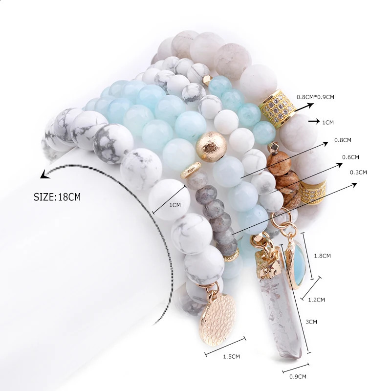 BOJIU Trendy Women Bracelet Set Natural Ag. Stone Glass Beads Bohemia Exquisite Bar Bracelet Sets of 6pcs Festival Gifts BCSET18 241227