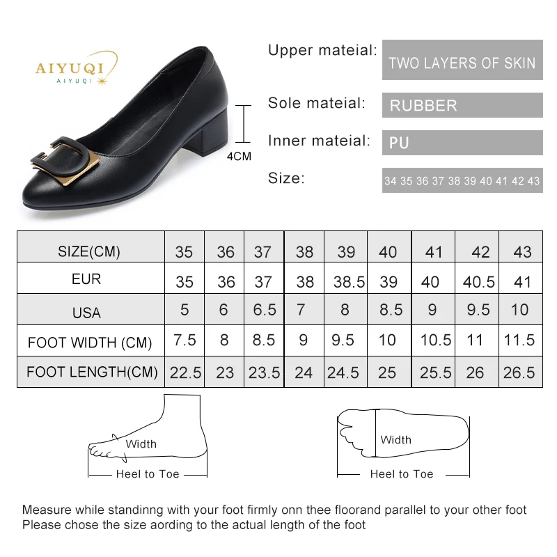 AIYUQI Dress Shoes Women Mid-heel Non-slip Genuine Leather Ladies Shoes Large Size Daily Spring Shoes Women