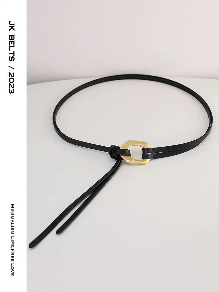 Vintage Double Layer Leather Belt Golden Buckle for Women - Stylish Waistband for Dress Knot Female Waist Chain Thin Belt 241227