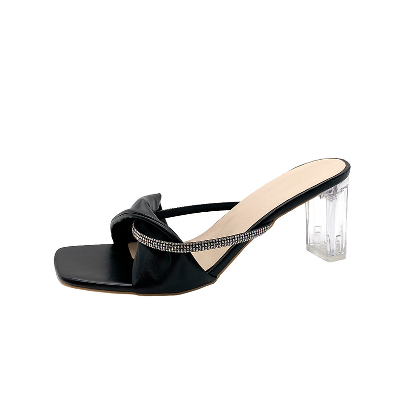 Women Slippers Fashion Chunky High Heel Korean Version Dia Design Sense Triple Black Beige hot Apricot Free shipping