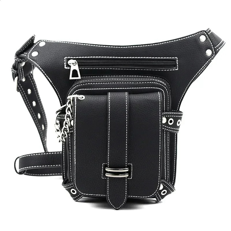 Fashion Simple Black Waist Bags for Men and Women Retro Punk PU Leather Outdoor Travel Fanny Pack Mobile Wallet Hanging Leg Bag 241228