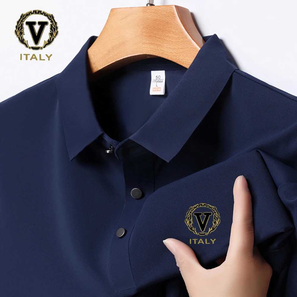 High end ice silk shirt shirt mens short sleeved letter printed T-shirt summer 2024 cool breathable business casual luxury top X241228