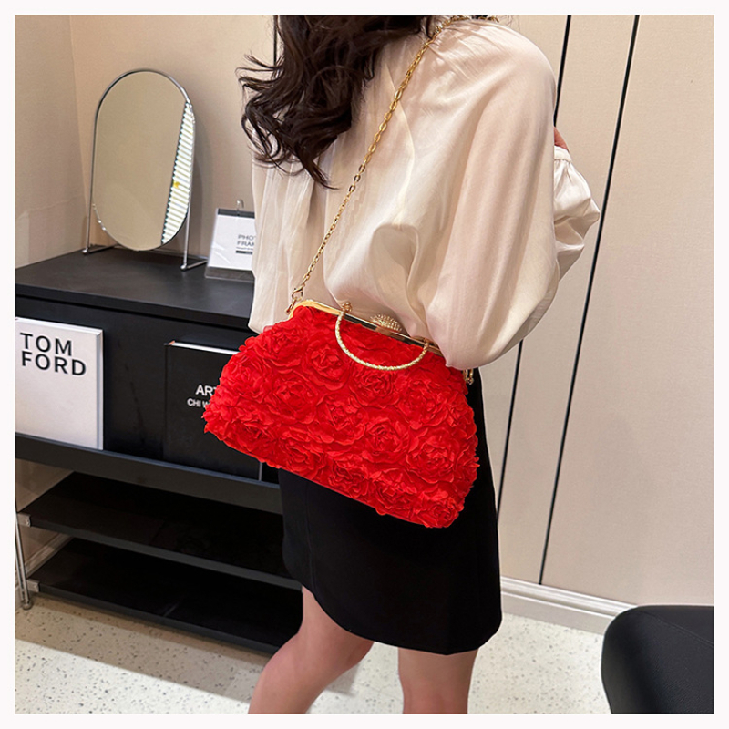 Satin Ral Bride Party Evening Clutch Women Wedding Purses And Handbags Small Shoulder Chain Designer Bag