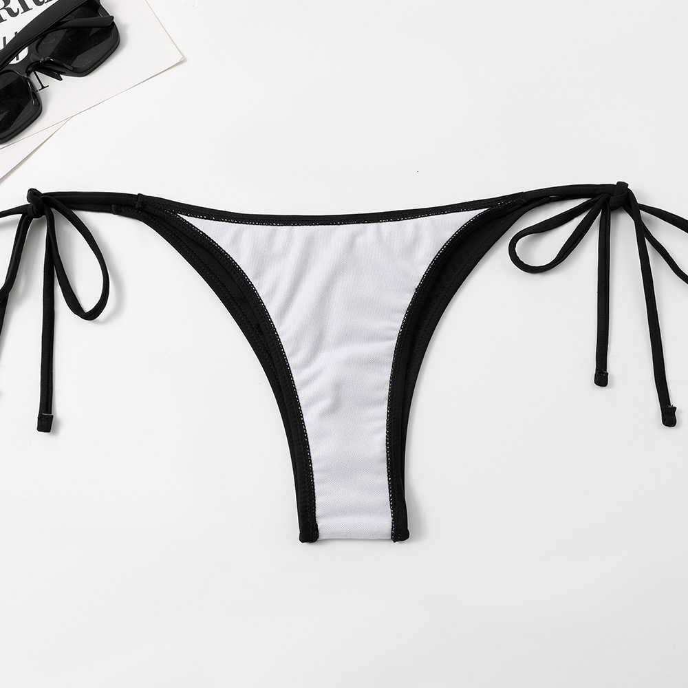 Women's Suspender Sexy Bikini Hard/push Cup Pleated Bottom Solid Color Black/white/red Swimsuit Low Waist Lace Up Brazilian Women's Swimsuit