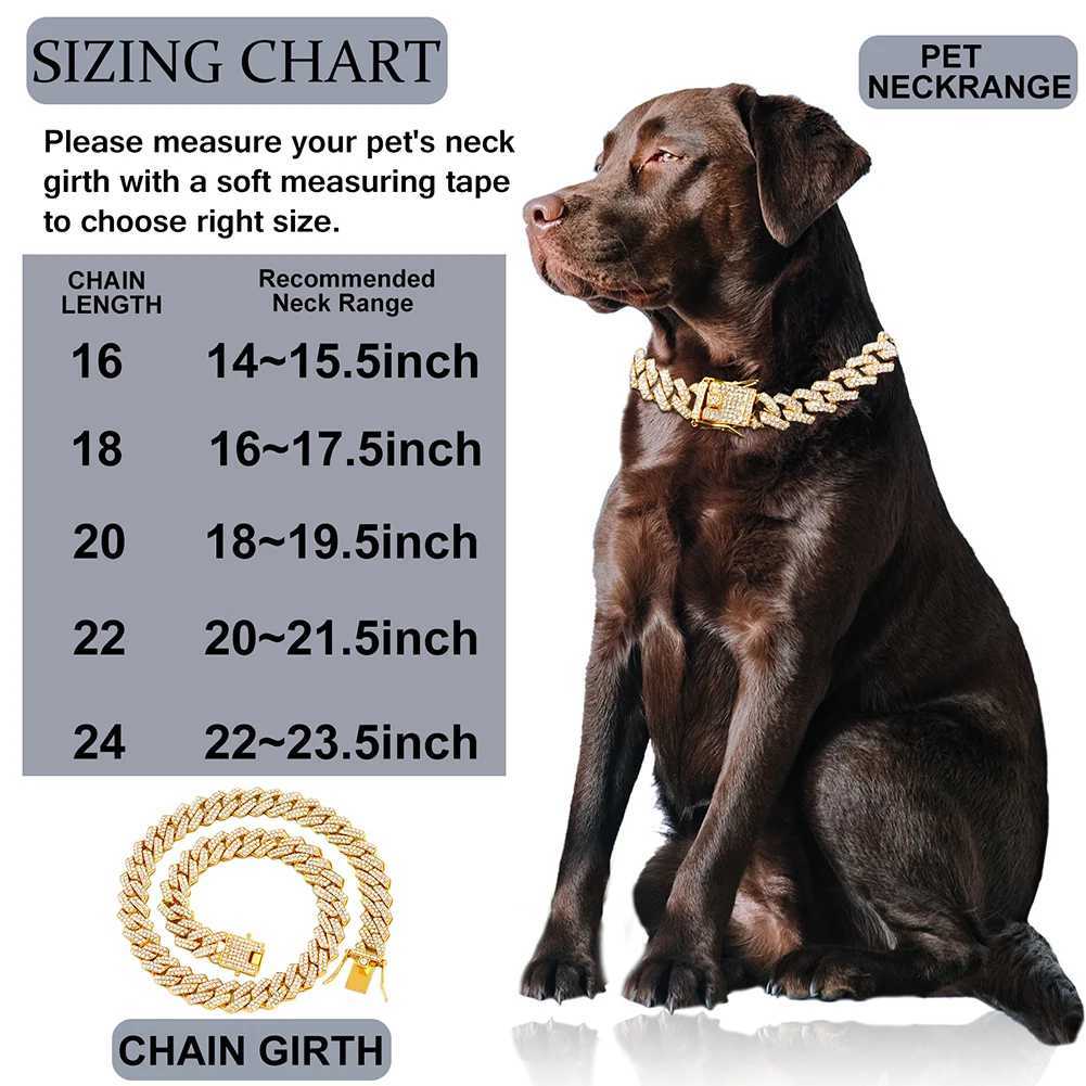 Dog Collars High Quality Dog Collar Chain Diamond Cuban Chain Gold Shining Bulldog Necklace Cat Collar Pet Accessories T250211 H250219