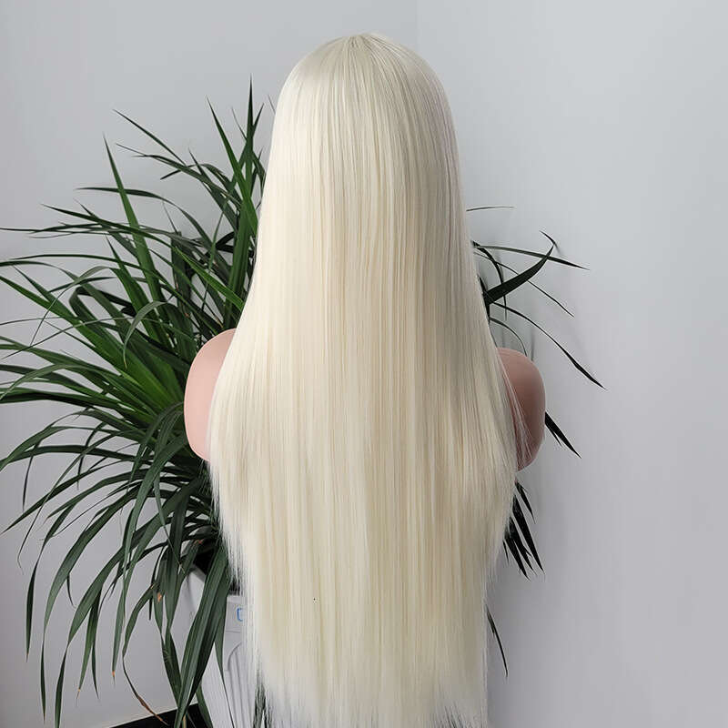 Long Straight Hair White Gold 13X4 Fashion Synthetic High Temperature Silk Front Lace Wig Cover Kq2 Kq2