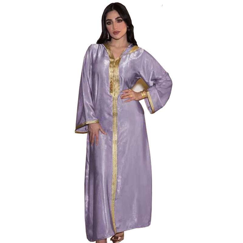Dubai Champagne Hooded Lace Suede Muslim Robe Women Abaya