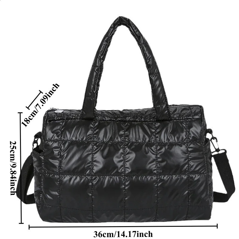 cotton warm space slanting crossbody shoulder bag fashion glossy waterproof large capacity leisure handbag female 241226Z