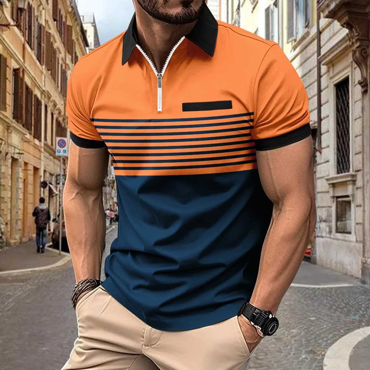 Spring/Summer New style mens fashion striped lapel shirt shirt popular street quality casual summer short sleeve comfort top X2412281